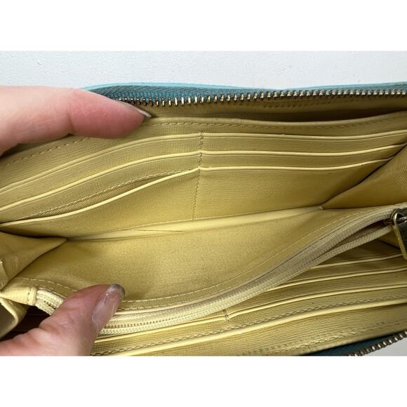 Fossil Teal Leather Zip Around Wallet Wristlet - Picture 14 of 16